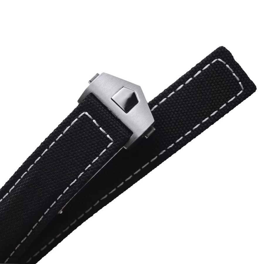 Uhrenarmband Nylon-Canvas, Kalbsleder, Schwarz, Unisex - Bild 4