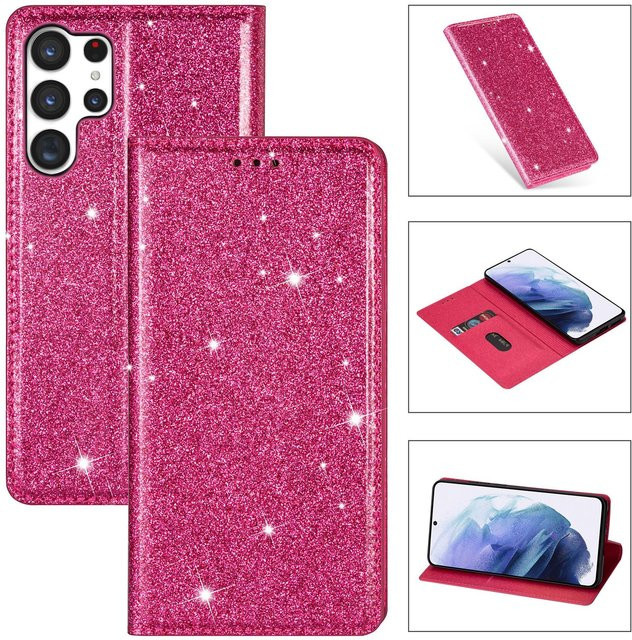 HQBBRO Glitzernde Handyhülle mit Geldbörse und Kartenfächern für Samsung Galaxy S26 Ultra S25 Plus S24 S23 A36 A56 Flip S22 5G Magnetische Buchhülle Farbe Claret - Bild 1