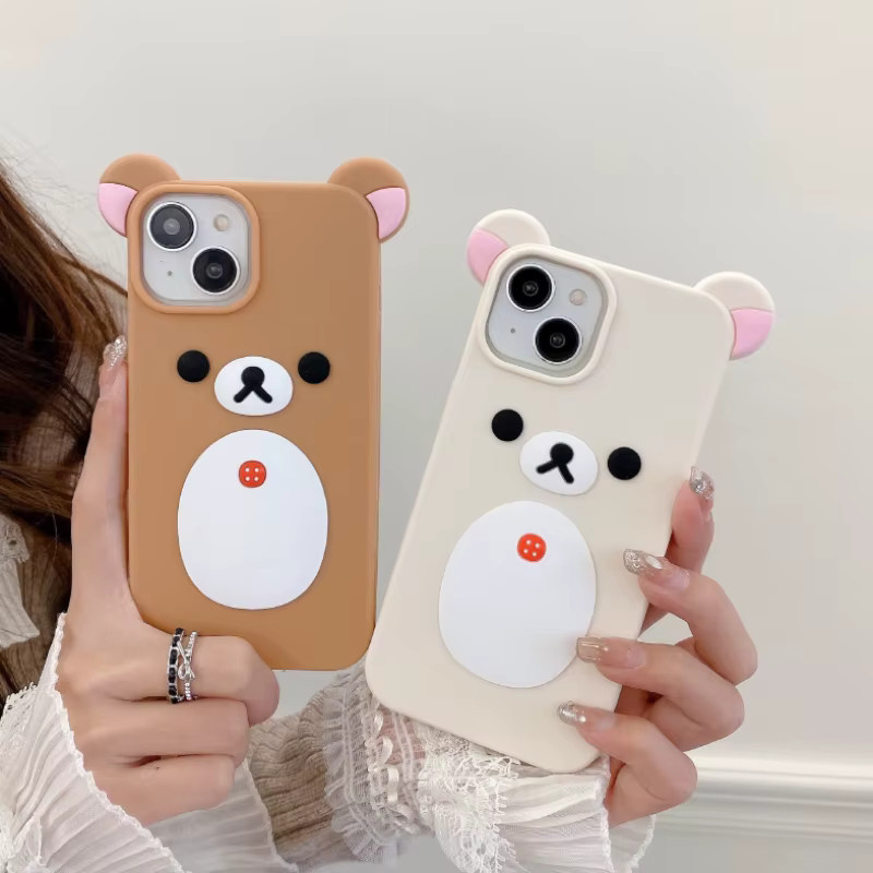 Stoßfeste Rilakkuma Silikon Handyhülle für Apple iPhone 16 15 14 13 12 11 Pro Max in Beige oder Weiß - Bild 2