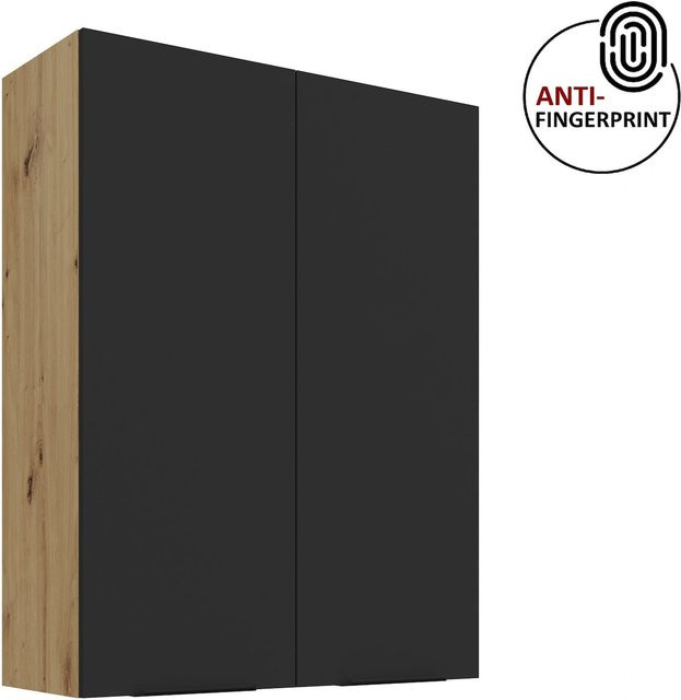 ARIA Hängeschrank Schwarz Matt Anti Fingerprint Höhe: 90 cm, Breite: 80 cm - Bild 1