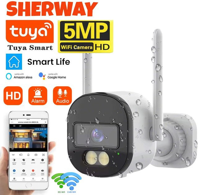 Tuya WLAN PTZ-Außenkamera mit 5MP Auflösung, 10-fach Zoom, Vollfarb-Nachtsicht und Bewegungserkennung in Weiß - Bild 1