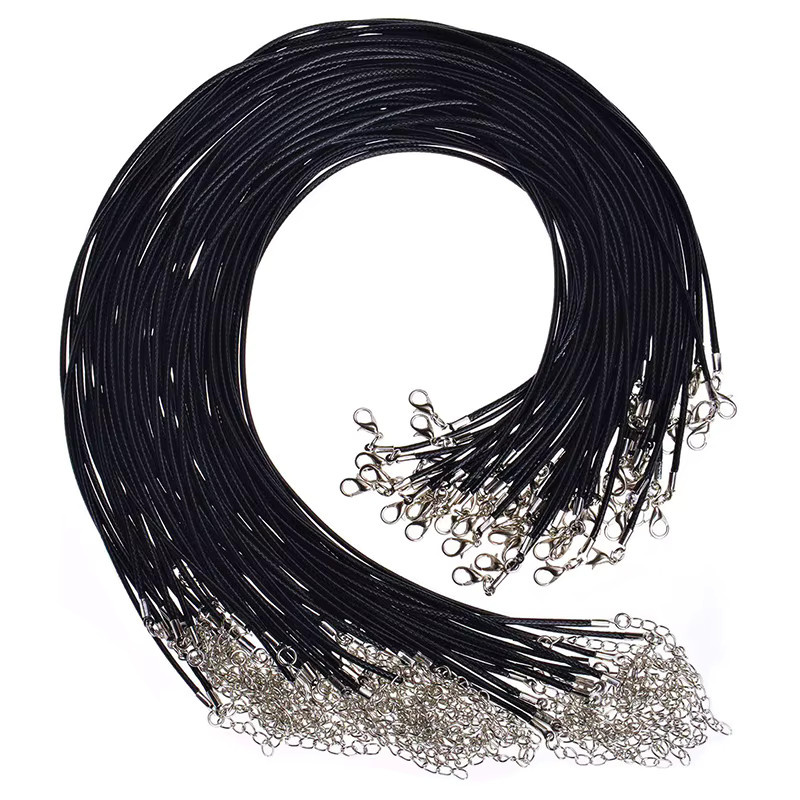 Schwarze geflochtene Kunstseil-Wachsschnur, Edelstahl, 45 mm, Unisex - Bild 2