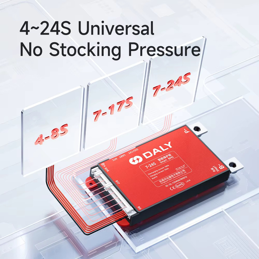 Daly Smart BMS Bluetooth Überwachung für Lithium LiFePO4 Li-Ion LTO Batterien, Farbe: Rot - Bild 2