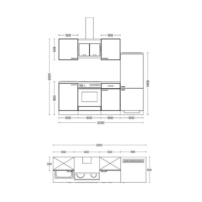 Flex-Well Küchenzeile Samoa in Weiß mit Eiche-Optik, B/H/T: 220 x 200 x 60 cm - Bild 4