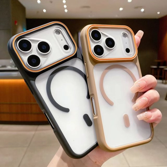 Stoßfeste magnetische MagSafe Schutzhülle mit großem Fenster für iPhone 11 bis iPhone 17 Pro Max Plus in Orange - Bild 1