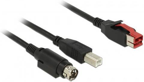 Delock USB 2.0 PoweredUSB Kabel mit 24V Stecker, USB-B und Hosiden Mini-DIN 3pol. Stecker, Länge: 2,00 m, Schwarz - Bild 1