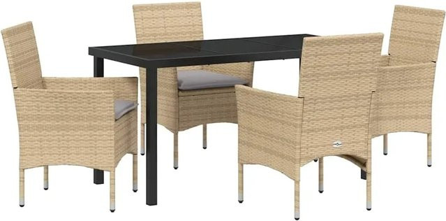 vidaXL Garten Essgruppe aus Poly Rattan in Beige mit 5-teiligem Set und Kissen - Bild 1