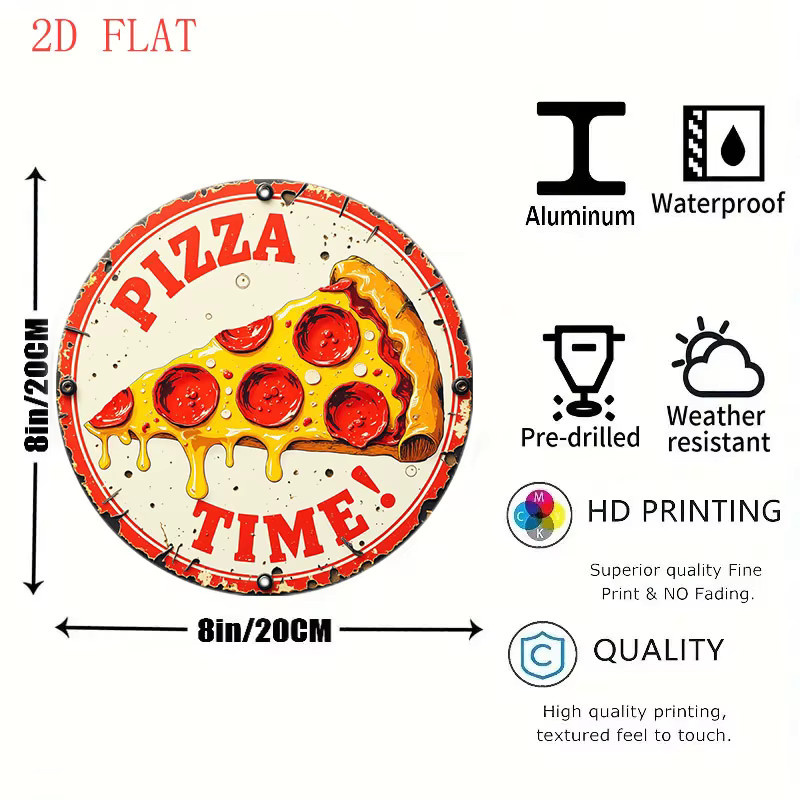 Potdemiel Rundes Aluminium-Wandschild mit Pizza-Design, Rustikales Metalldekor, Durchmesser: 20,32 cm - Bild 2