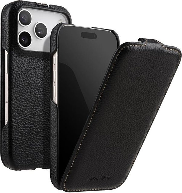 Melkco Magnetische Leder-Schutzhülle für iPhone 17 Pro Max und iPhone 17 Air Business Flip Case aus echtem Rindsleder in Schwarz - Bild 1
