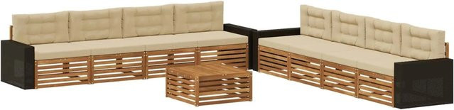 vidaXL Outdoor-Sofagarnitur aus Akazienholz mit 9-teiligem Set in Natur und Beige mit UV-beständigem Polyester-Bezug - Bild 1