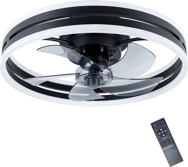 NETTLIFE Deckenventilator mit Licht und Fernbedienung, Schwarz, Durchmesser: 55 cm - Bild 1