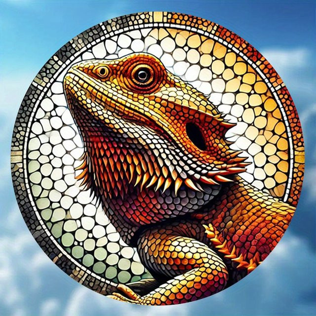 Potdemiel Rundes Aluminiumschild mit australischem Bärtigem Drachen als Vintage Wanddeko, Durchmesser: 20,3 cm, Mehrfarbig - Bild 1