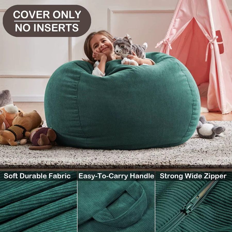OTAUTAU Cord Sitzsackbezug für Kinder und Erwachsene, Pouf aus Cord in Grün, Durchmesser: 70 cm - Bild 4