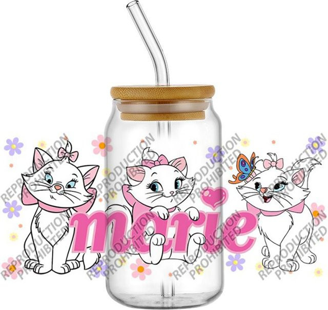 Marie-Katze UV DTF 3D-Transferaufkleber für Glas und Becher, Mehrfarbig - Bild 1