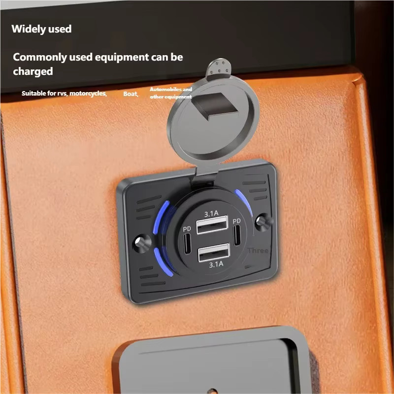 Kebidumei Dual USB Ladegerät mit PD30W und QC3.0 für Auto, Bus und RV, Wasserdichte USB Steckdose in Schwarz, 12V/24V - Bild 2