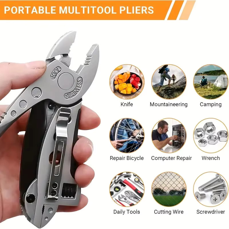 Multi-Tool Überlebensmesser Set aus Edelstahl mit Zange und Drahtschneider in Silber und Weiß - Bild 3