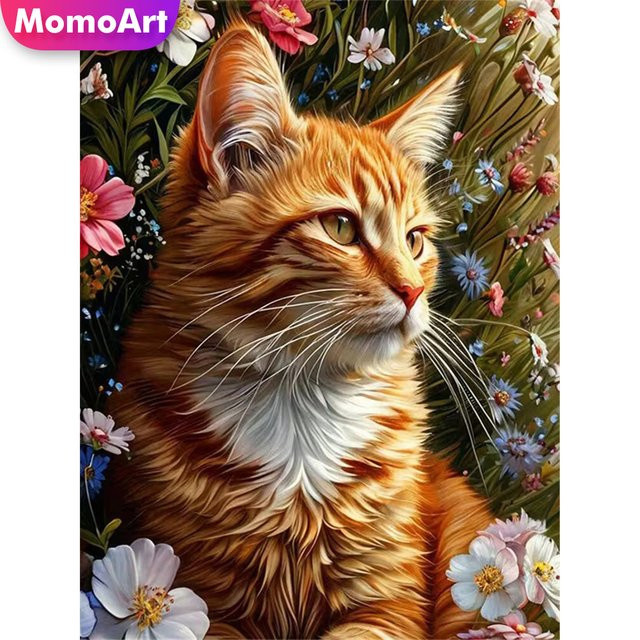 Momoart Diamantmalerei Katze mit Blumen DIY Handwerk Kit, Multicolour, B/H: 30 x 30 cm - Bild 1