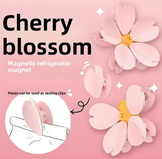 Xiao Xiao 2-in-1 Sakura-Blütenblatt Lebensmittelbeutelklammern und Kühlschrankmagnete in Pink - Bild 1