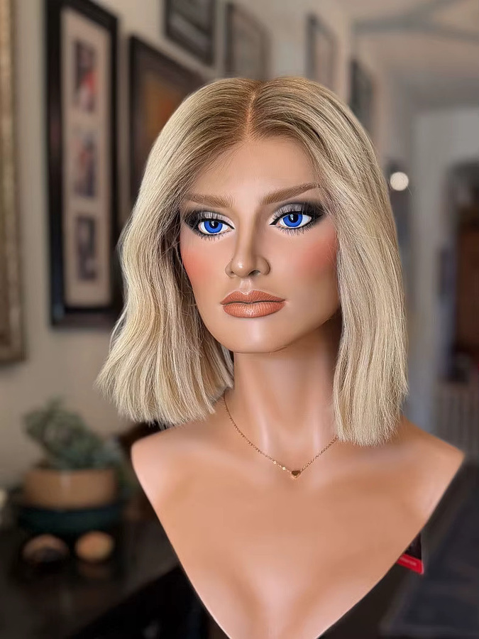 RHAH HAIR Perücke Bob, hellblonde Ombre Shadow Roots, synthetisch, Damen - Bild 2