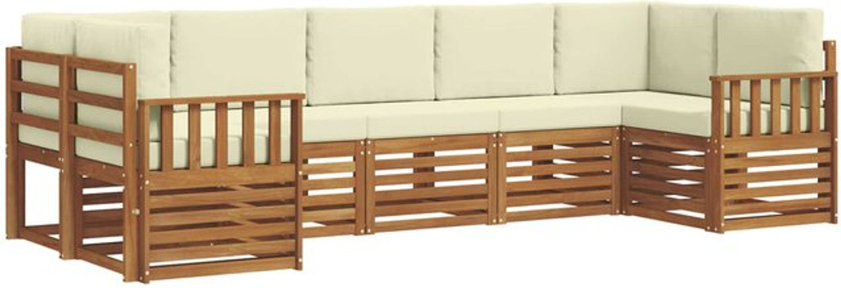 vidaXL Ecksofa Set aus Akazie Massivholz in Natur und Beige mit 7 Kissen, wendbar und modern - Bild 1