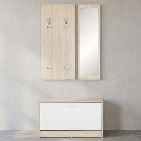 KADIMA DESIGN Wandgarderobe DELFT mit Spiegel in Weiß, inklusive 10 Metallhaken und Schuhablage, H x B x T: 180 x 80 x 27 cm