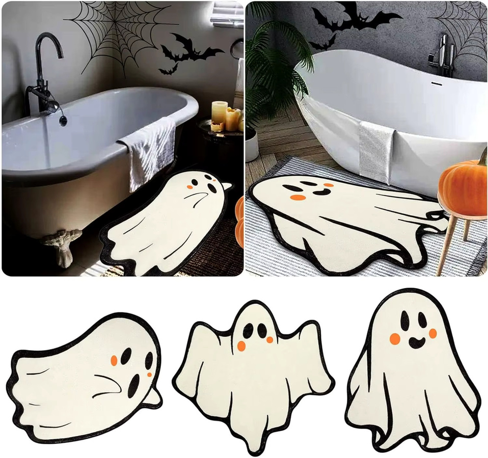 VIKAMA Halloween-Geisterteppich für das Badezimmer, rutschfest und wasserabsorbierend, Farbe: Weiß, B/T: 60 x 40 cm - Bild 2