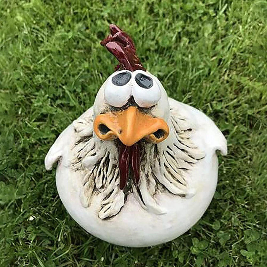 Weiße Gartenskulptur Hahn aus Harz im Landhausstil mit Schlitz für Blumentöpfe von Yiran bag - Bild 2