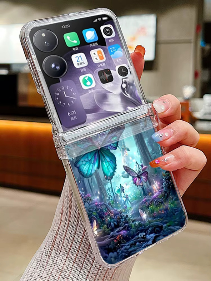 Stoßfeste Handyhülle mit Waldschmetterlingsmuster für Xiaomi Mix Flip 2 und Mi Mix Flip, transparent, aus hartem PC-Material - Bild 4