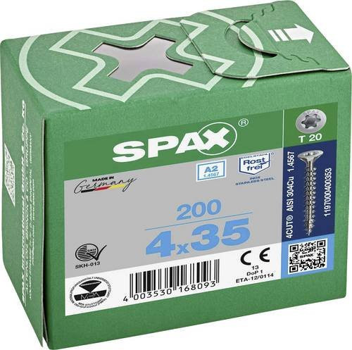 Spax Holzschraube T-STAR plus Edelstahl A2 in Silber, Durchmesser: 4 mm, Länge: 35 mm, 200 Stück - Bild 1