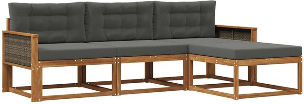 vidaXL Outdoor-Sofagarnitur aus Akazie mit Kissen, 4-teiliges Loungemöbel-Set in Natur und Anthrazit - Bild 1