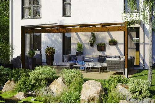 SKANHOLZ Terrassenüberdachung Novara mit Polycarbonat-Dach in Braun, Wandmontage, Breite: 557 cm, Tiefe: 309 cm, Höhe: 280 cm - Bild 1