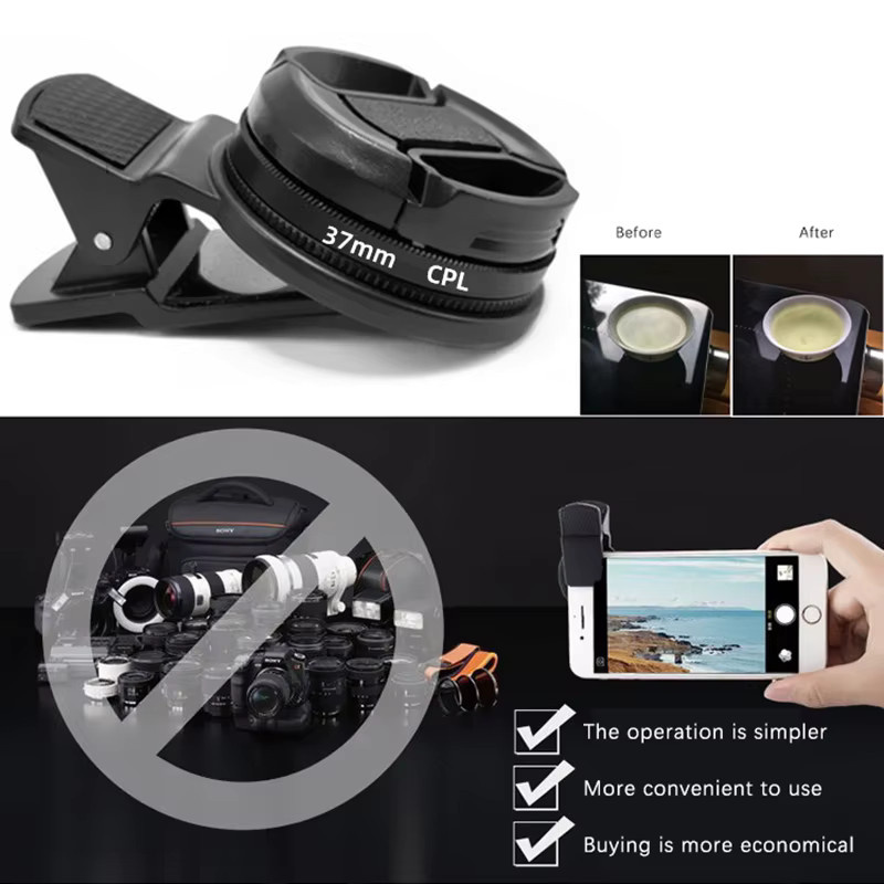 SD&HI Universal Tragbarer Professioneller CPL-Filter mit Clip für Smartphone-Weitwinkelobjektive 37/52 mm Schwarz - Bild 4