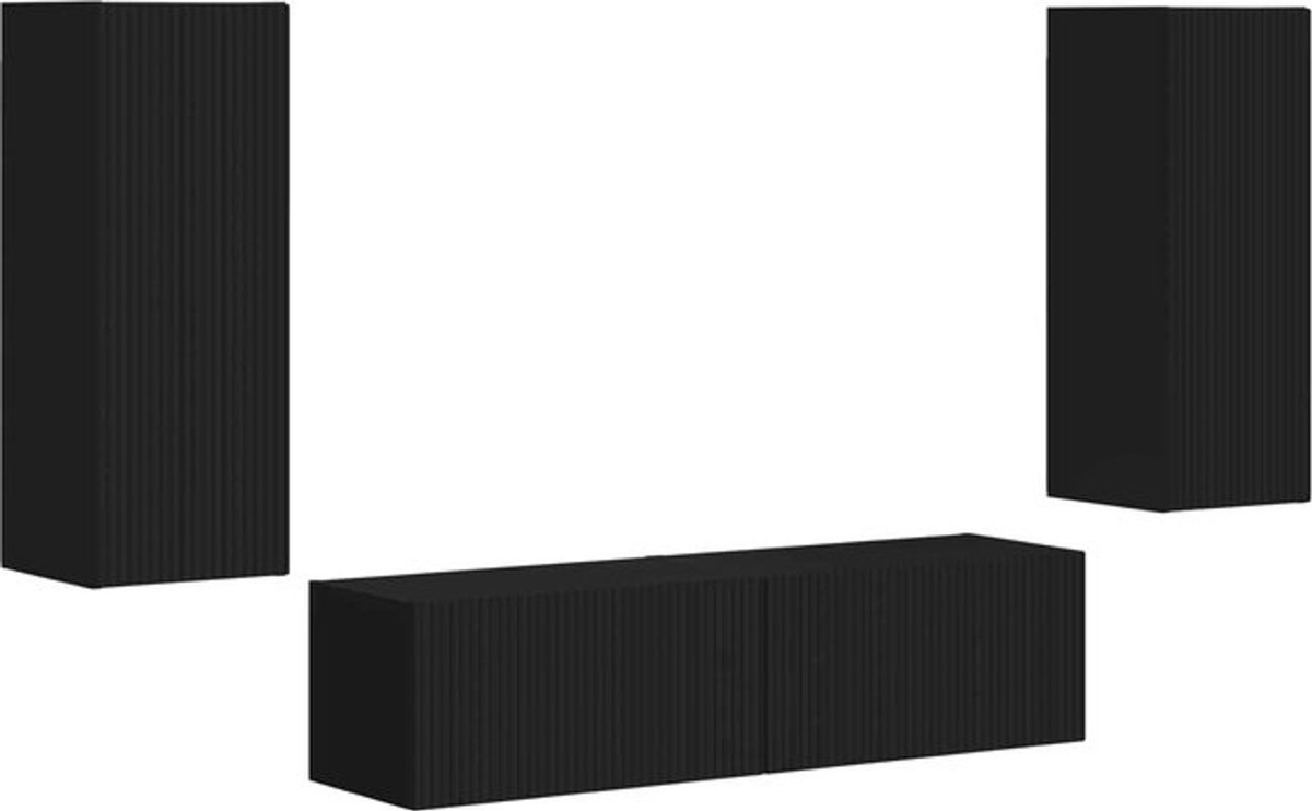 vidaXL TV-Schrankset aus Holzwerkstoff, 2-teilig, Wandmontage, Schwarz, Modern und Minimalistisch - Bild 1