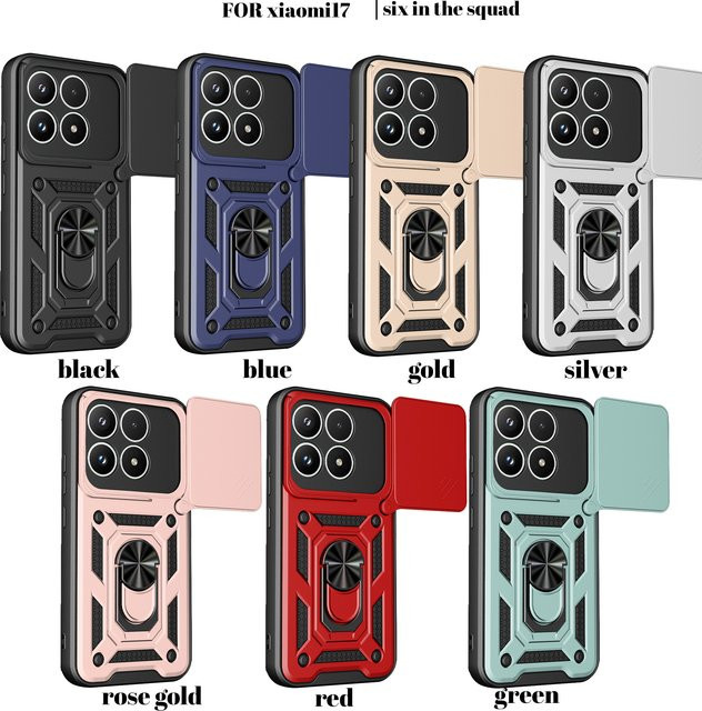 Xiaomi 17 Panzer-Handyhülle mit magnetischem Ringhalter und Schiebe-Kameraschutz in Schwarz - Bild 1