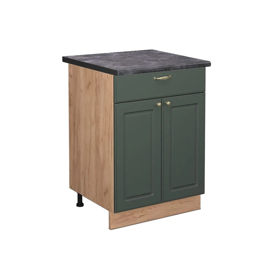 Vicco Küchenunterschrank Fame-Line Landhausstil in Grün-Gold mit Eiche-Optik und Anthrazit-Details, B/T/H: 60 x 60 x 82 cm - Bild 2