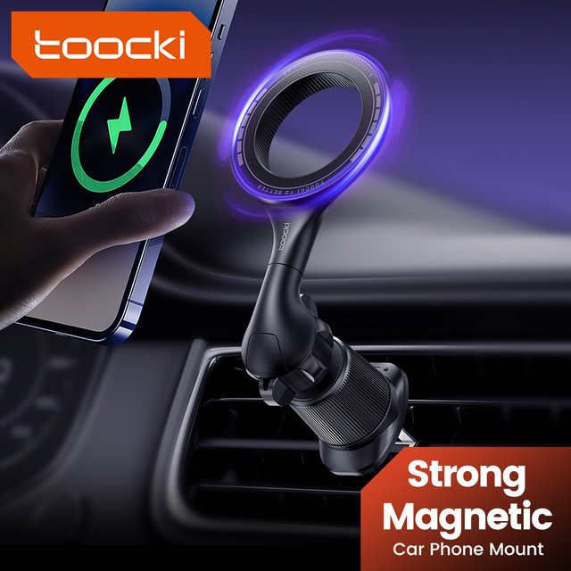 Toocki Magnetische Autotelefonhalterung für die Lüftung, 360 Grad drehbarer Handyhalter mit starkem Saugnapf in Schwarz, kompatibel mit iPhone, Samsung, Xiaomi und Huawei - Bild 1