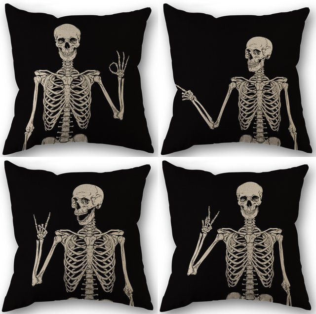 ZZN Kissenbezug mit gruseligem Schädel-Design in Schwarz für Gothic Halloween Dekoration - Bild 1
