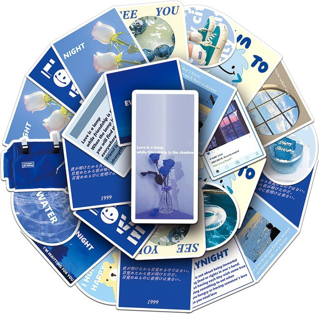50 Stück blaue Tagebuch-Aufkleber im INS-Stil von YourLife Store als ästhetisches Pastell-Dekor für Handyhüllen und Guka aus Papier - Bild 1
