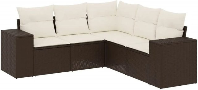 vidaXL 5-tlg. Garten-Sofagarnitur in L-Form aus Polyrattan mit Kissen, Braun - Bild 1
