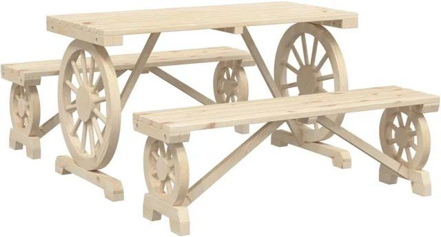 vidaXL 3-teilige Garten-Essgruppe aus Massivholz Tanne in Braun und Beige im Wagenrad-Look - Bild 1