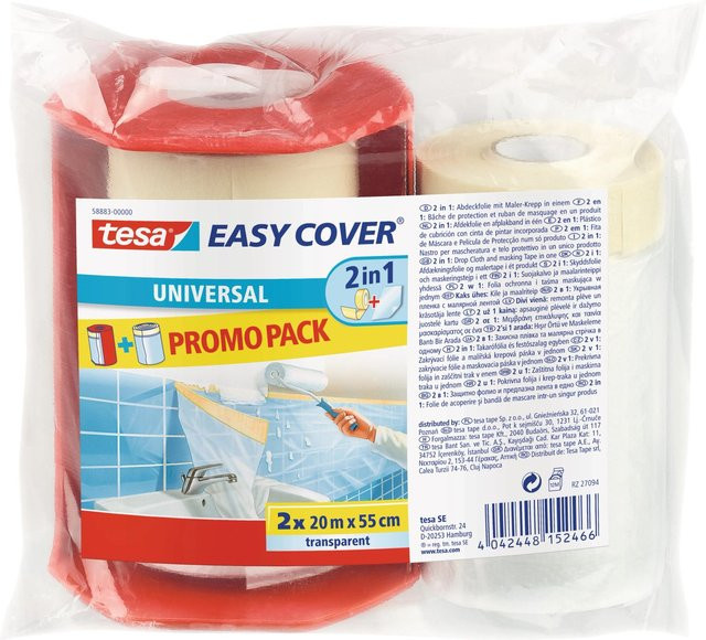 Tesa Easy Cover Universal Abdeckfolie Transparent, 2 Stück, Breite: 55 cm, Länge: 20 m - Bild 1