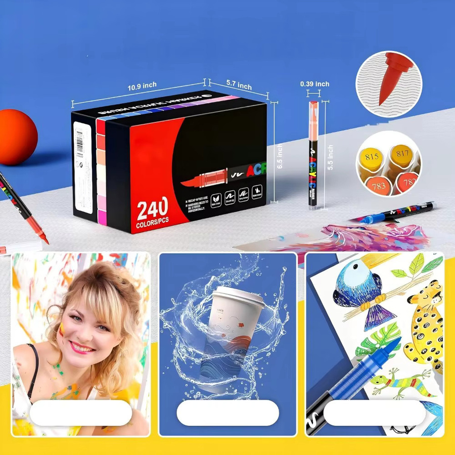 Acrylmarker-Set mit Pinselspitzen, 120 Stück wasserfeste Mehrzweck-Farbmarker in Multicolour für Hobby und Heimwerken - Bild 2