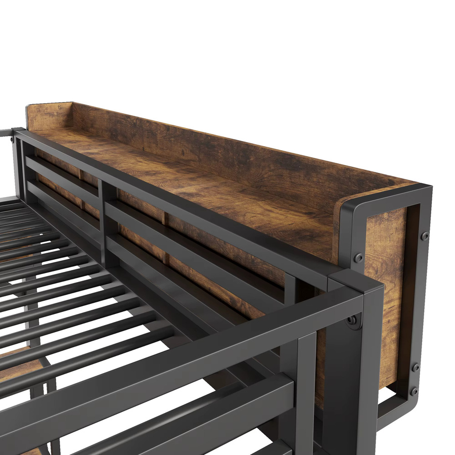 KOMHTOM Vintage Kinder-Hochbett in Schwarz mit Eckschreibtisch, Stauraum, Lochplatte, USB-Typ-C Steckdose und LED-Beleuchtung, Maße: 90 x 200 cm - Bild 5