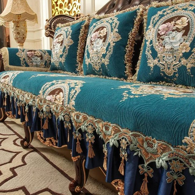 Rutschfester Jacquard Sofabezug von Your Warm Home mit floralem Muster in Blau, Schonbezug für Sessel und Sofas, Breite: 70 cm, Tiefe: 120 cm - Bild 1