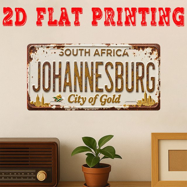 Vintage Metall-Blechschild CIFBUY Johannesburg City Wandkunst-Dekoration in Gold und Multicolour, B: 30,0 cm, H: 15,0 cm, T: 1,0 cm - Bild 1