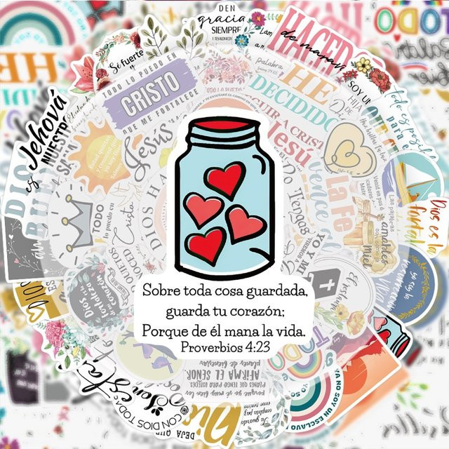 50 Bibelaufkleber im spanischen Stil, bunte Sticker-Set für Wasserflaschen, Laptops und Skateboards, Multicolor - Bild 1