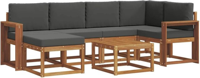 vidaXL Outdoor-Sofagarnitur aus Akazienholz in L-Form mit 7 Teilen, inklusive Kissen und Couchtisch, Farben: Natur und Anthrazit - Bild 1