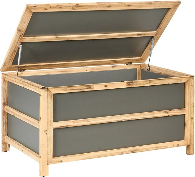 Beliani Truhe ACATE aus Akazienholz in Grau und hellem Holzfarbton, B/T/H: 121 x 72 x 61 cm - Bild 1