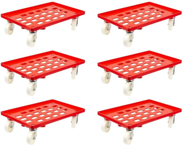 PROREGAL SparSet 6x Transportroller für Euroboxen 60 x 40 cm, Farbe Rot, mit Kunststoffrädern und 4 Lenkrollen, Traglast 300 kg - Bild 1