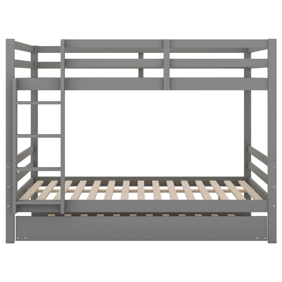 KOMHTOM Etagenbett für Kinder mit Ausziehbett und Treppe aus Kiefernholz und MDF, Farbe Grau, B/T/H: 140 x 200 x 150 cm - Bild 2